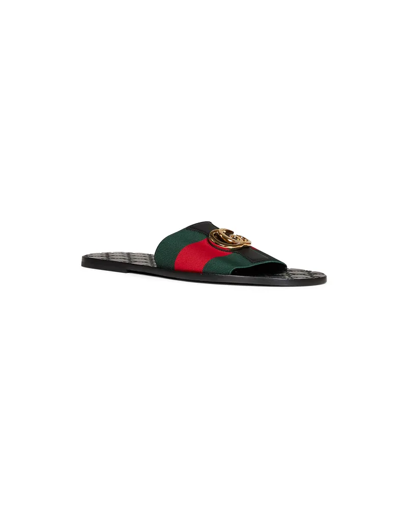 Gucci Men's Slide Sandals Riviera Web & Leather Multicolour Calfskin Multicolor