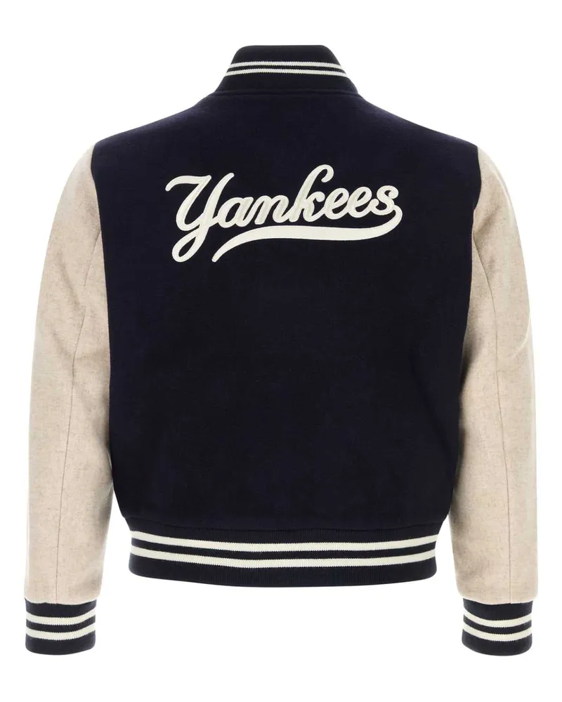 SPORTY & RICH Men's Dark Blue Wool Blend Bomber Jacket Darknavyecru Giubbini Navy