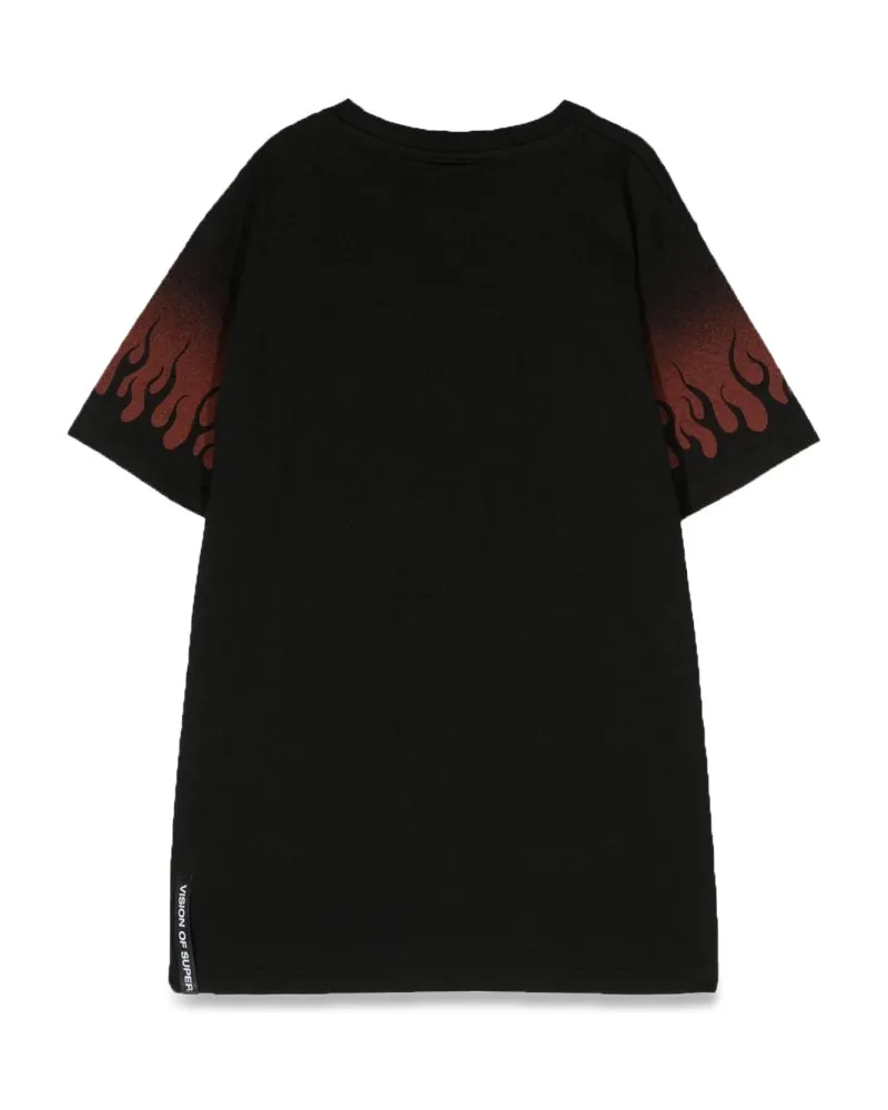Vision Of Super Negative Red Flames Motif T-Shirt — Black Black