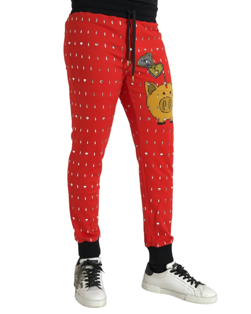 Dolce & Gabbana Men's Red Year Of The Pig Jogger Sweatpants Pants Cotton Red