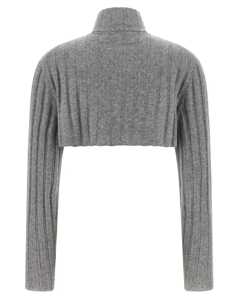 Miu Miu Ribbed Wool Knit Cardigan — Gray Gray