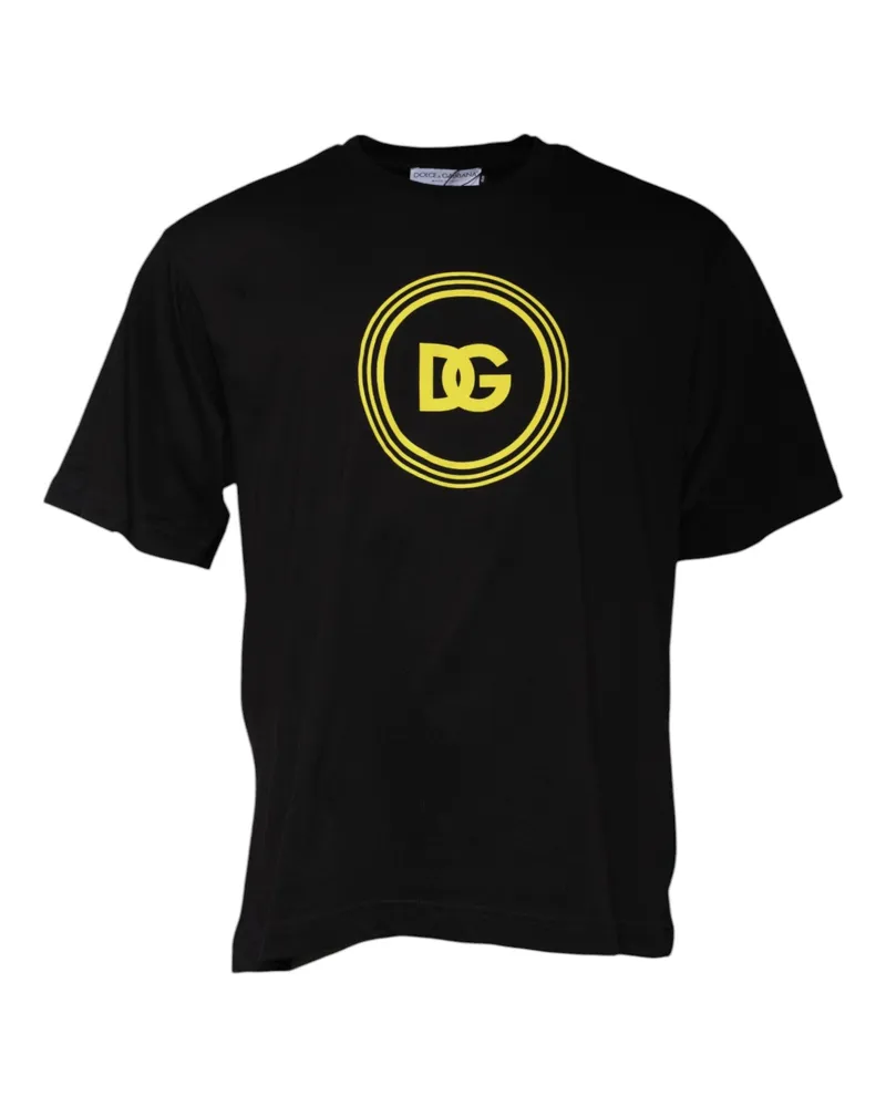 Dolce & Gabbana Men Black Logo Print Cotton Crew Neck T-Shirt Black