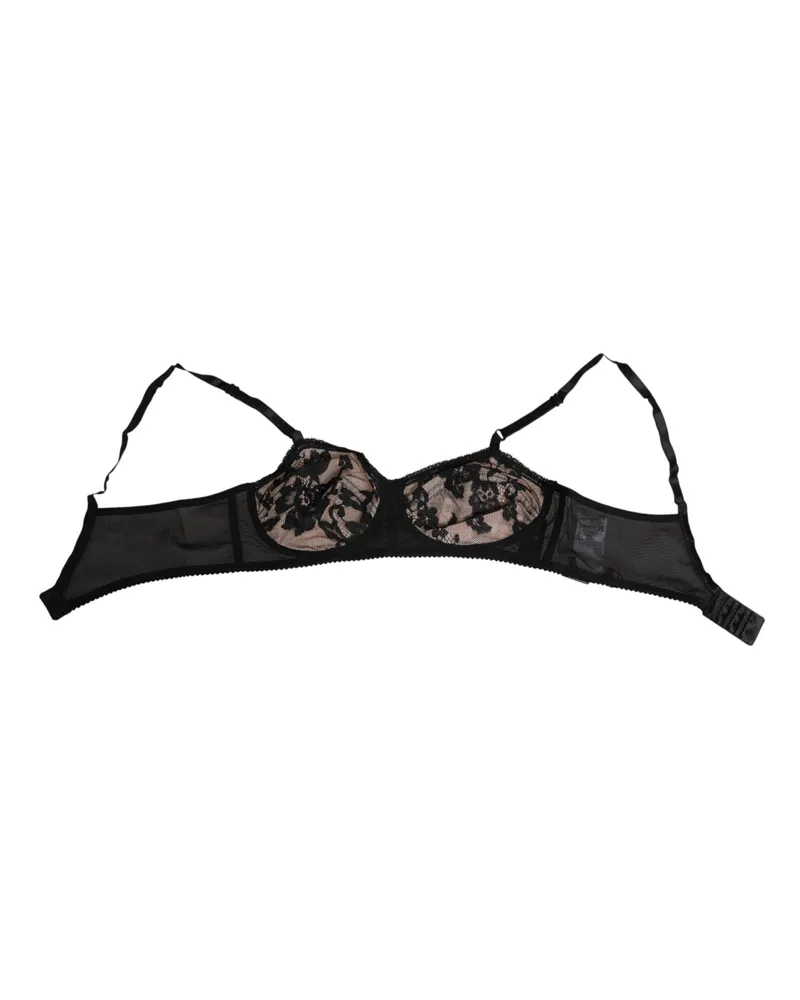 Dolce & Gabbana Women Black Nude Floral Lace Sheer Bra Underwear Silk Clothing Black