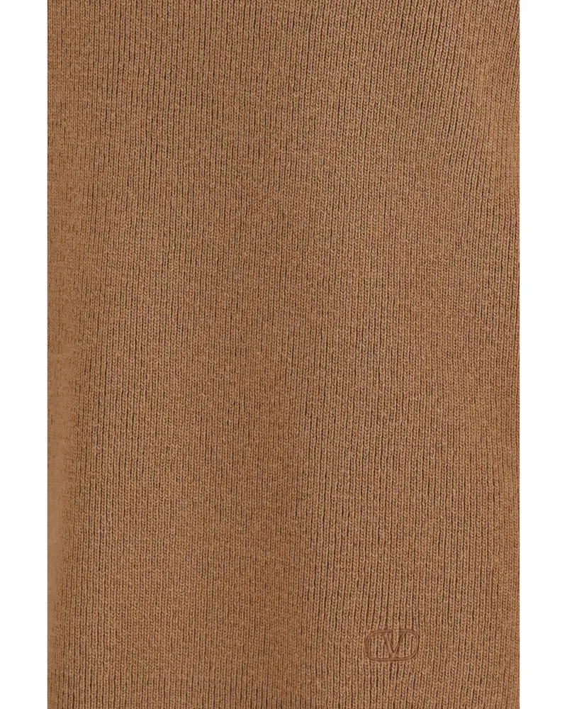 Valentino Garavani Zip-Neck Fleece Wool Sweater — Brown Brown