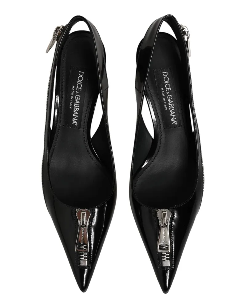 Dolce & Gabbana Women's Black Zipper Leather Heels Slingbacks Shoes 100lf Black