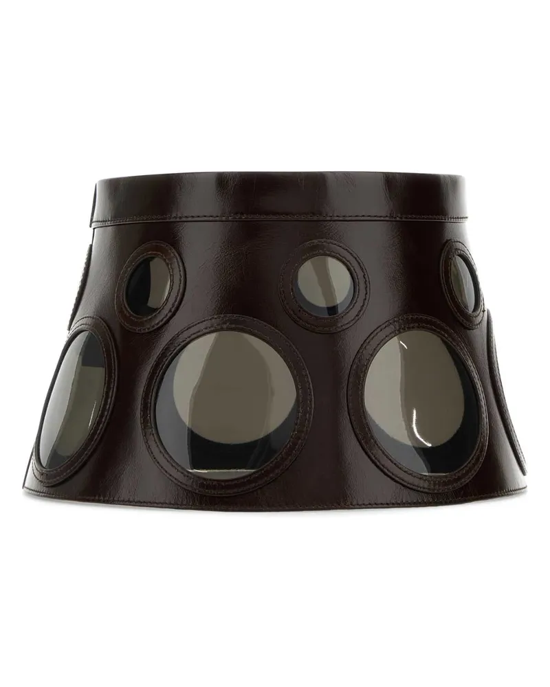 Prada Women's Dark Brown Leather Hat Moro Exterior: Calf Cappelli E Fasce Per Capelli Brown