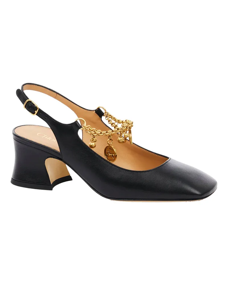 Chloé Women's Black Pumps With Logo Charm And Wide Heel Calf Black