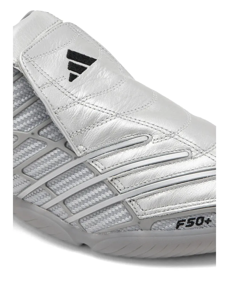 adidas Grid-Paneled Leather Sneakers — Silver Silver