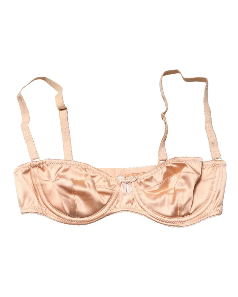 Dolce & Gabbana Women Beige Semi-Pad Underwire Balconette Bra Underwear Elastane Silk Clothing Beige