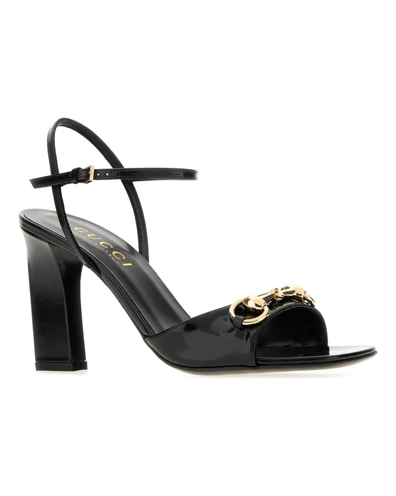 Gucci Women's Black Leather Signora Sandals Nero Calf Skin Sandali Black