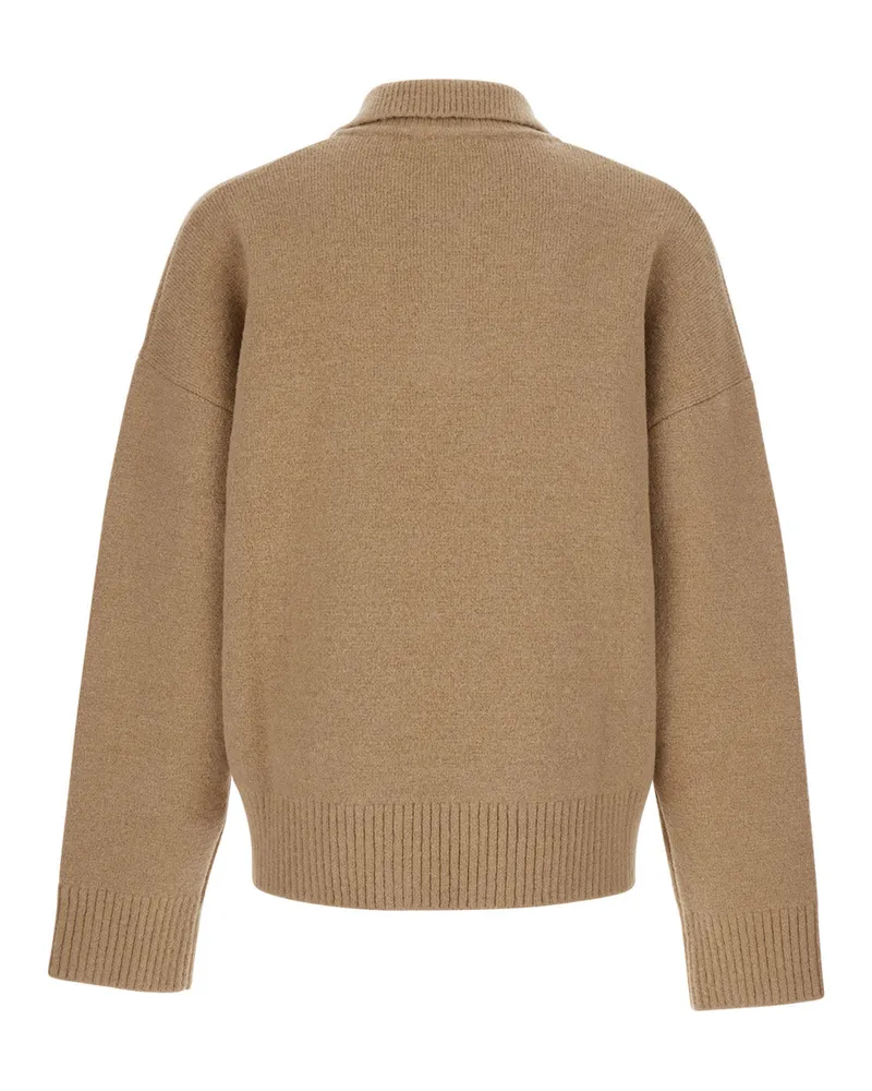 AMI Paris Men Wool Blend Polo Sweater Beige Top Beige