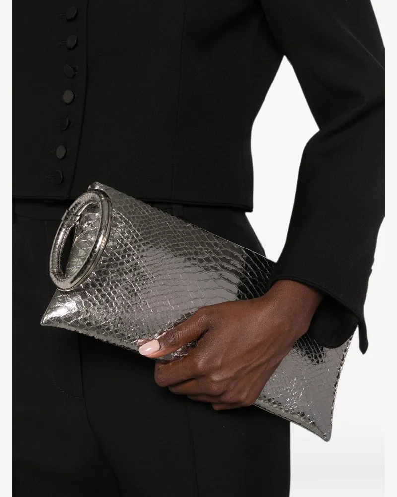 Tom Ford Women's Clutch Aura Silver Calfskin Leather Bags Silver