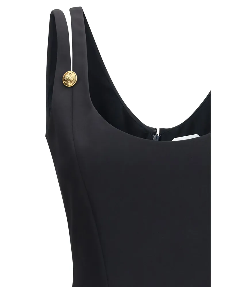 Versace Grain De Poudre Wool Midi Dress — Black Black
