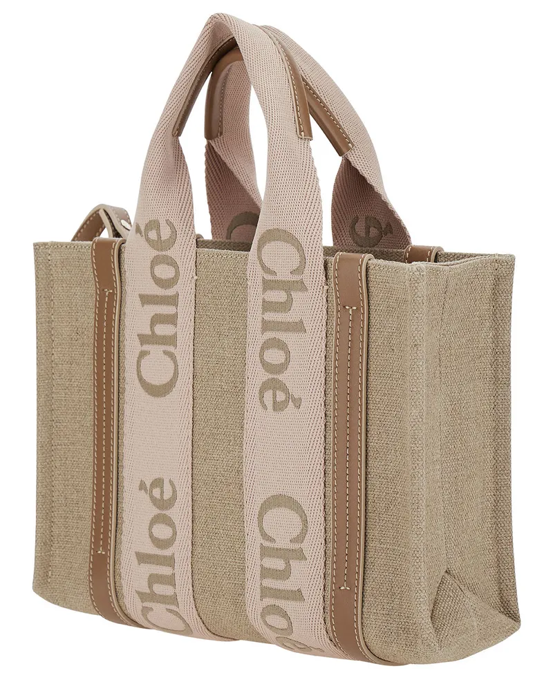 Chloé Women's Tote Bag Woody Piccola Beige Linen Shoulder Beige