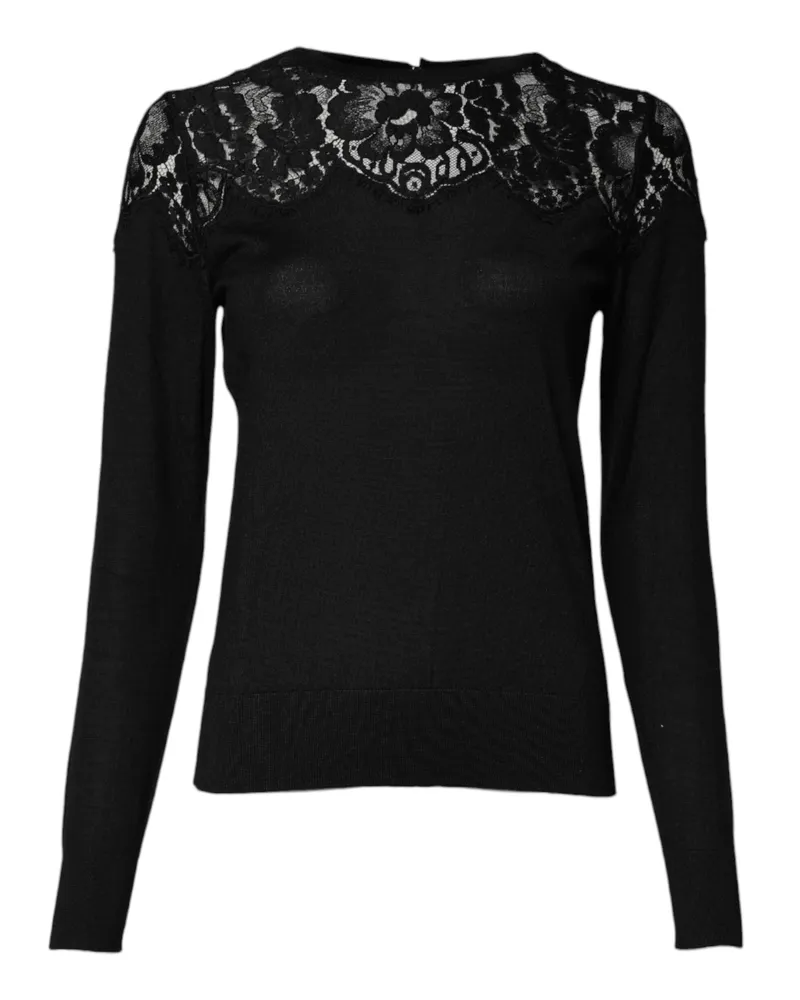 Dolce & Gabbana Women's Black Floral Lace Long Sleeves Blouse Top Cashmere Silk Cotton Nylon Black