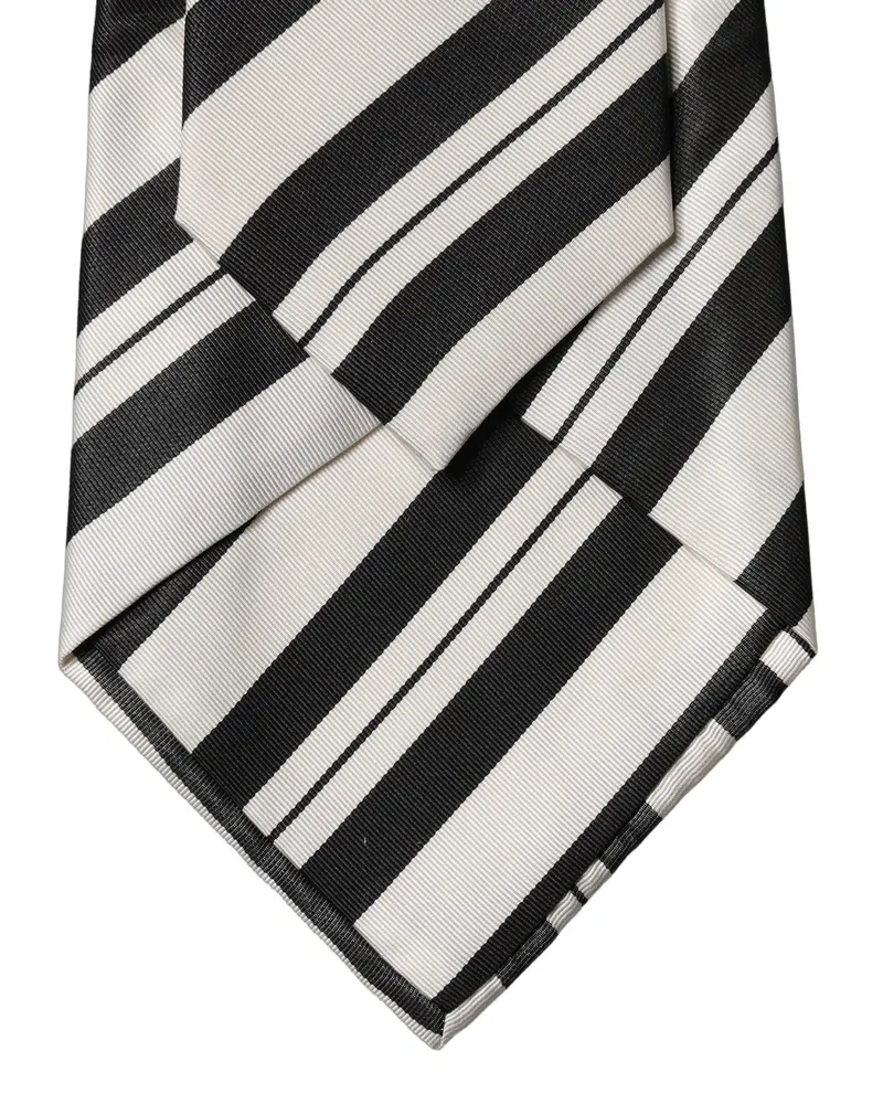 Dolce & Gabbana Black White Stripes Silk Adjustable Women Necktie Tie And Black