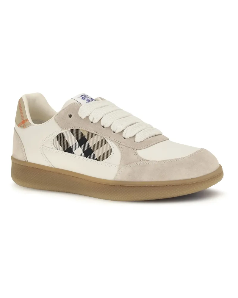 Burberry Men's Terrace Leather And Check Sneakers Dvbeige-Gry-Sndipchk Dvbeige/gry/sndipchk Beige