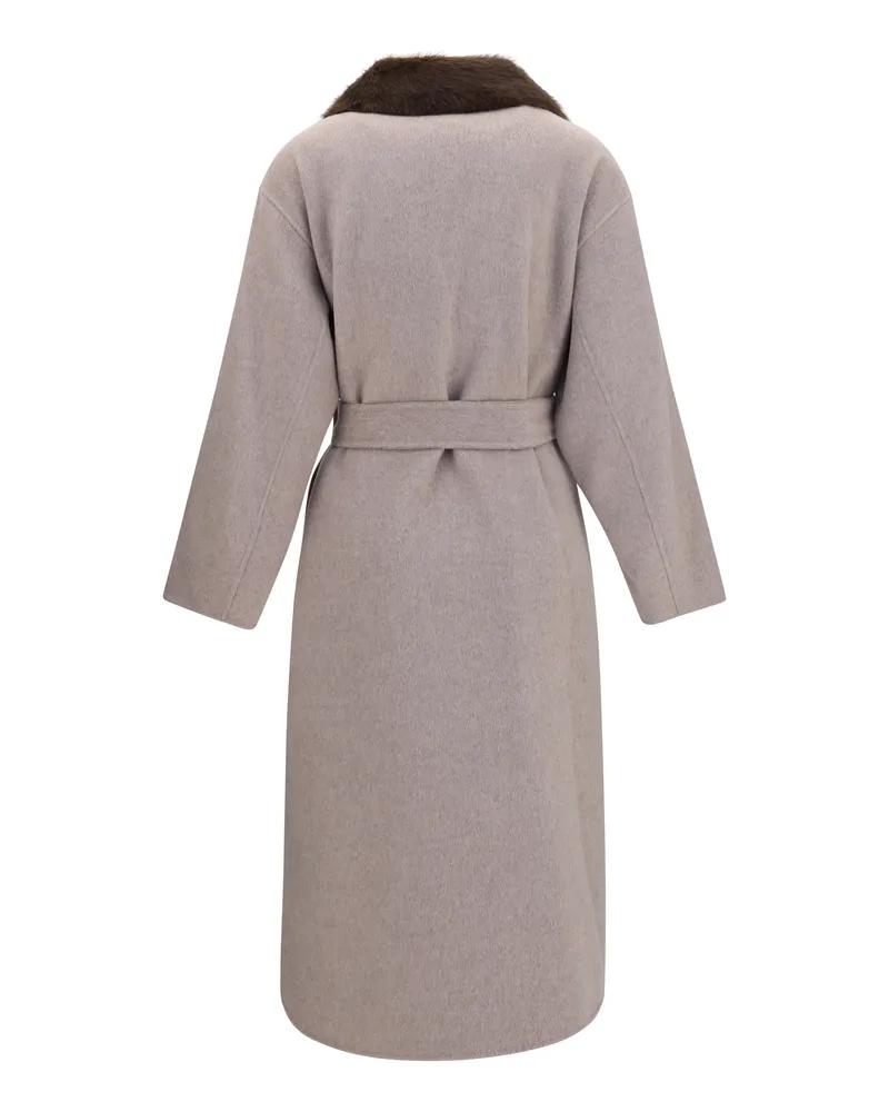 P.A.R.O.S.H. Women's Wool Coat With Fur Collar, Taupe Merino Gray