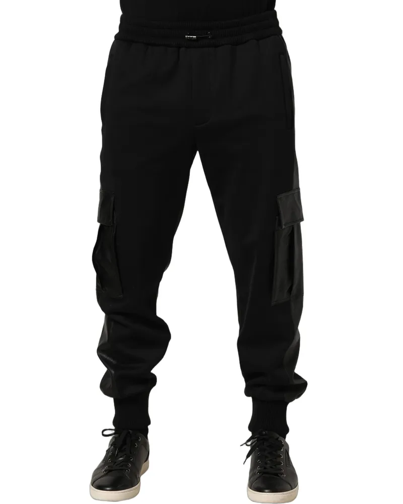 Dolce & Gabbana Men's Black Mid Waist Cargo Jogger Sweatpants Pants Polyurethane Polyester Black