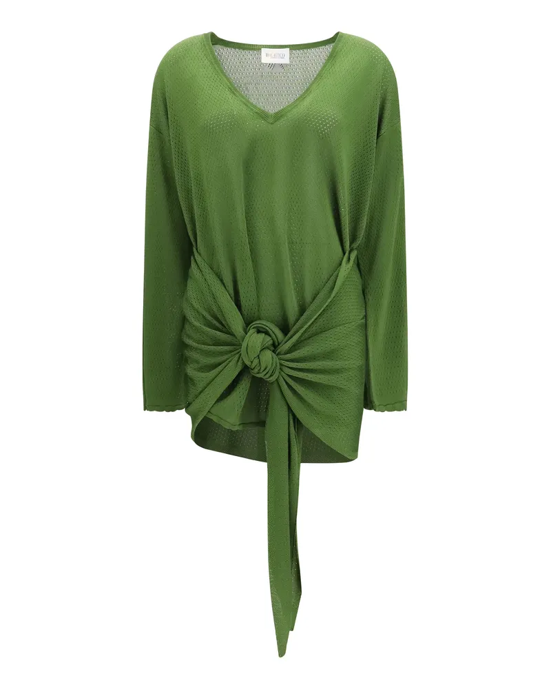 ATTICO Perforated Ribbed Viscose Mini Dress — Green Green