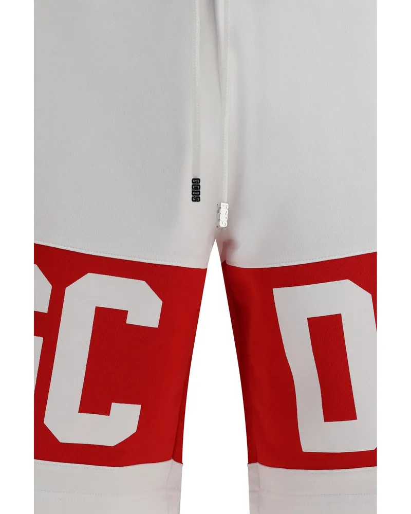 GCDS Men's Sweat Shorts Band Logo Optic White-Red Cotton Bermuda White/red White
