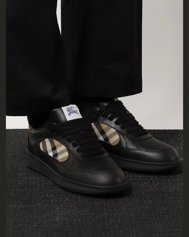 Burberry Men's Leather Sneakers With Check Inserts Black Leather-Nylon Trainers Leather/nylon Black