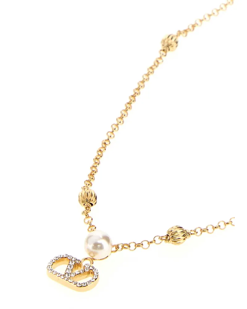 Valentino Garavani Women's Gold Metal Vlogo Signature Necklace Orocreamcrystal Brass Necklaces Gold