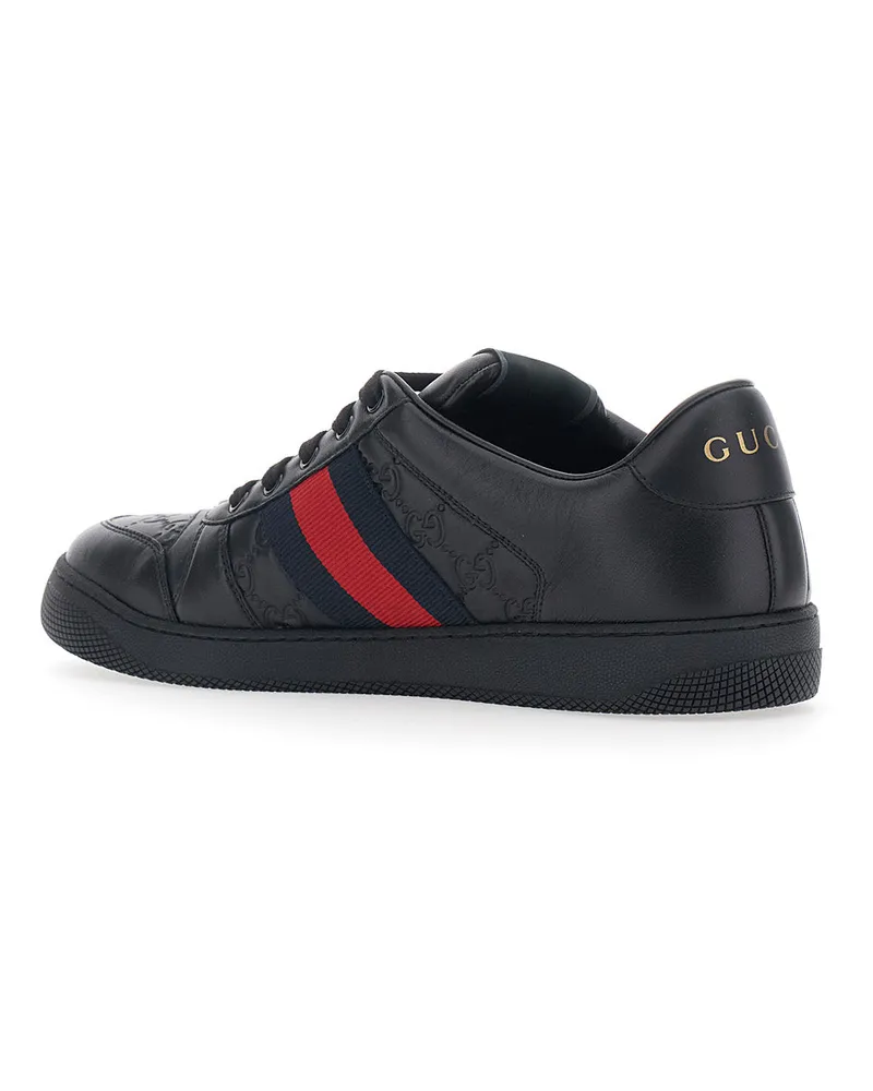Gucci Men's Low-Top Sneaker Screener Black Leather Lambskin Trainers Black