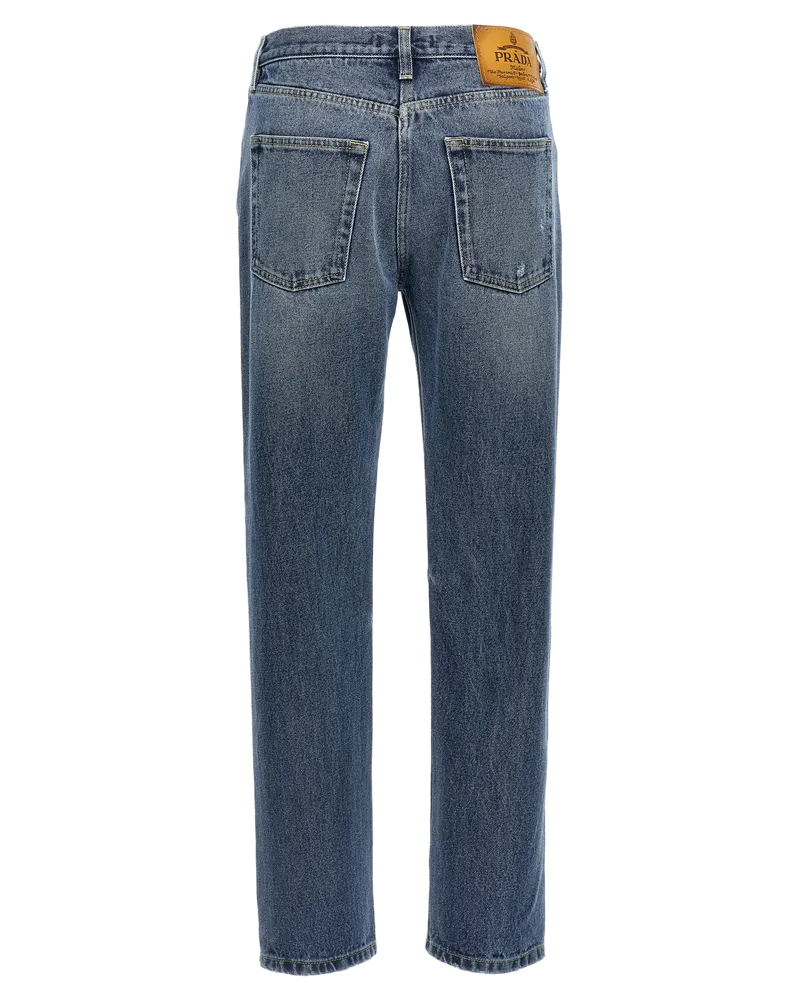 Prada Women's Blue Cotton Straight-Leg Jeans Clothing Blue