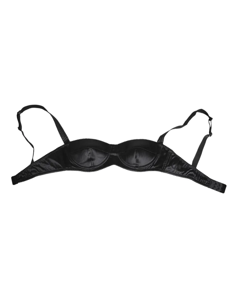 Dolce & Gabbana Women's Black Silk Satin Wireless Lingerie Bra Underwear Clothing Black