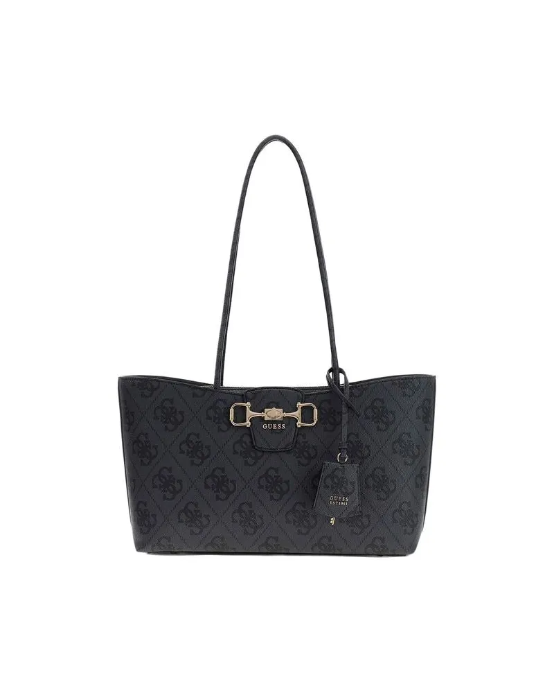Guess Women's Tote Coal Logo Polyurethane Tote-bags Black