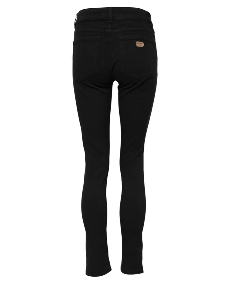 Dolce & Gabbana Women's Black Cotton Logo Skinny Midwaist Denim Jeans Elastane Clothing Black