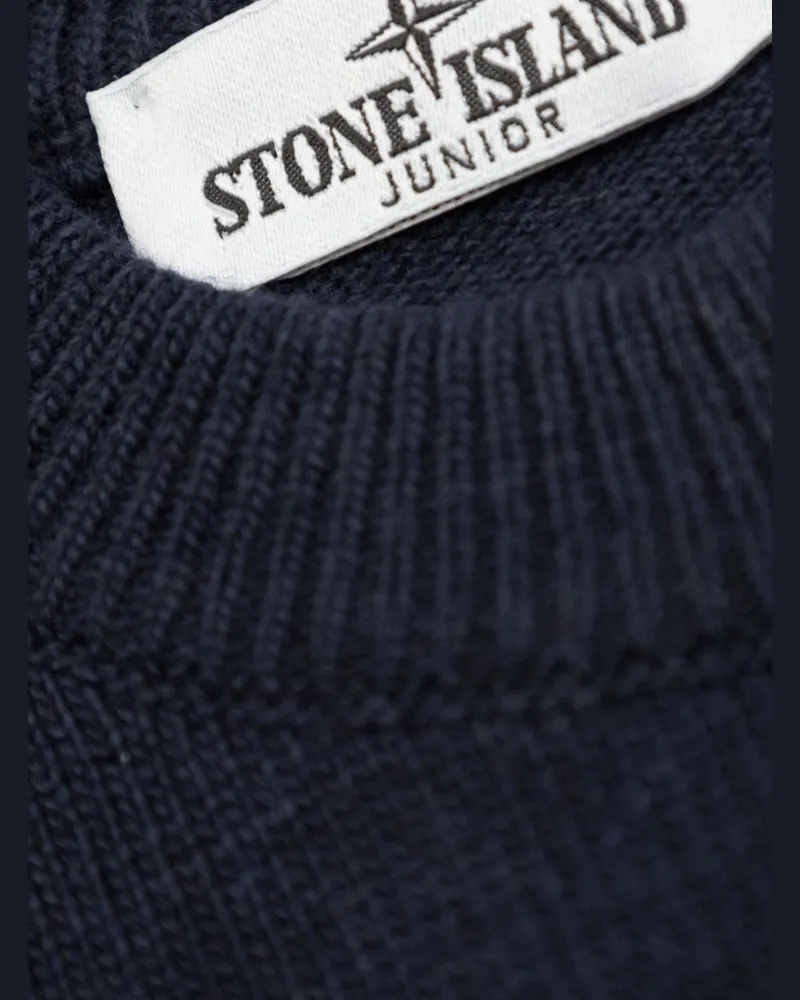 Stone Island Boys' Blue Crewneck Sweater With Logo Patch Virgin Wool Tops Top Navy