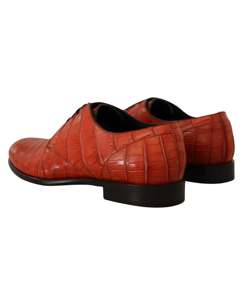 Dolce & Gabbana Men's Orange Exotic Leather Dress Derby Shoes Skin Croc Orange