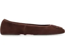 Suede Ballerina Flat — Brown