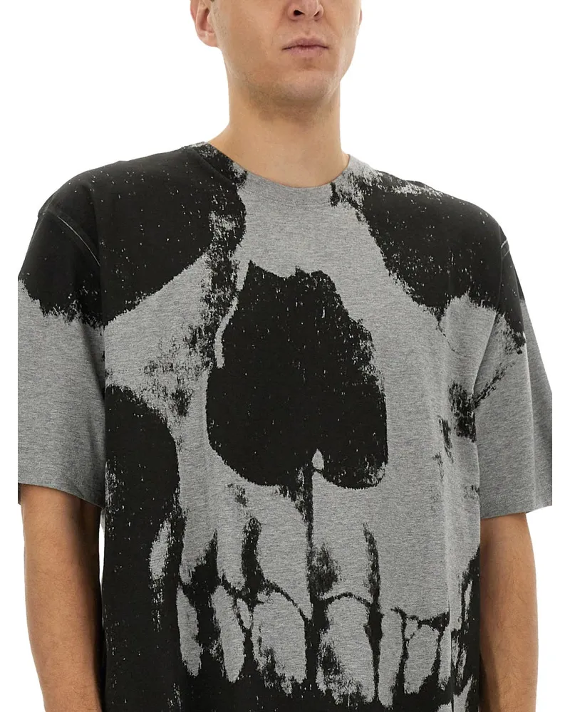 Alexander McQueen Skull Print Cotton T-Shirt — Gray Gray