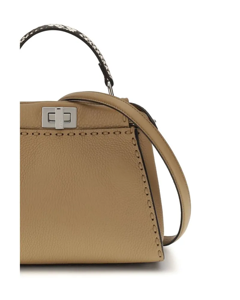 Fendi Women's Peekaboo Top Handle Bag Beige Calf Leather Bos Beige