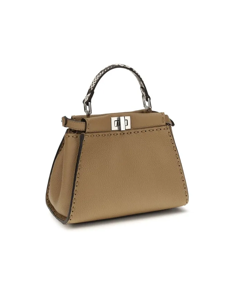 Fendi Women's Peekaboo Top Handle Bag Beige Calf Leather Bos Beige