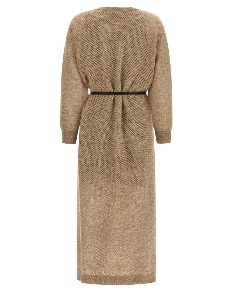 Brunello Cucinelli Sparkling Mohair-Wool Mesh Dress — beige Beige