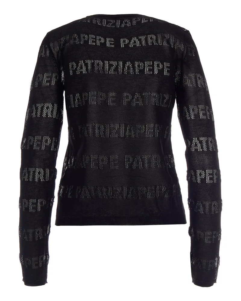 Patrizia Pepe Women's Crew Neck Jumper Logato Black Viscose Jumpers Sweater Black