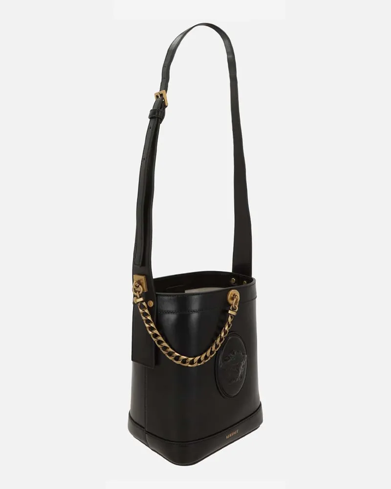 Versace Women's Bucket Bag La Medusa Leather Black Shoulder Black