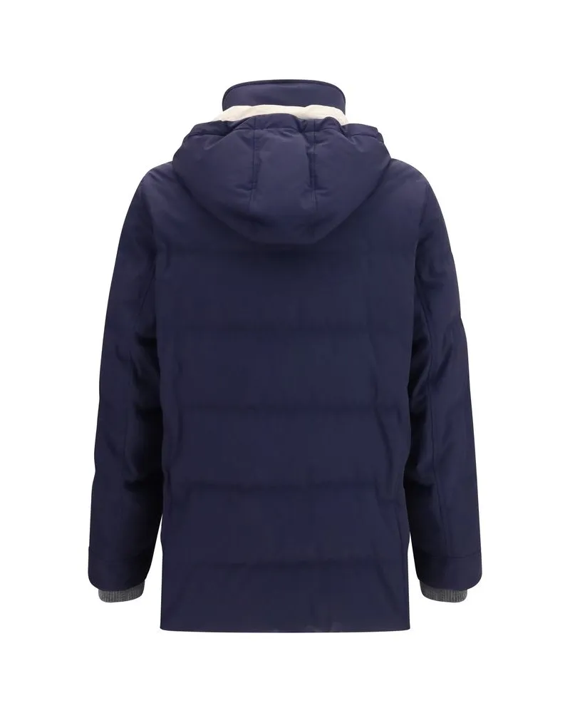 Brunello Cucinelli Men Blue Goose Down Full-Length Jacket Clothing Navy