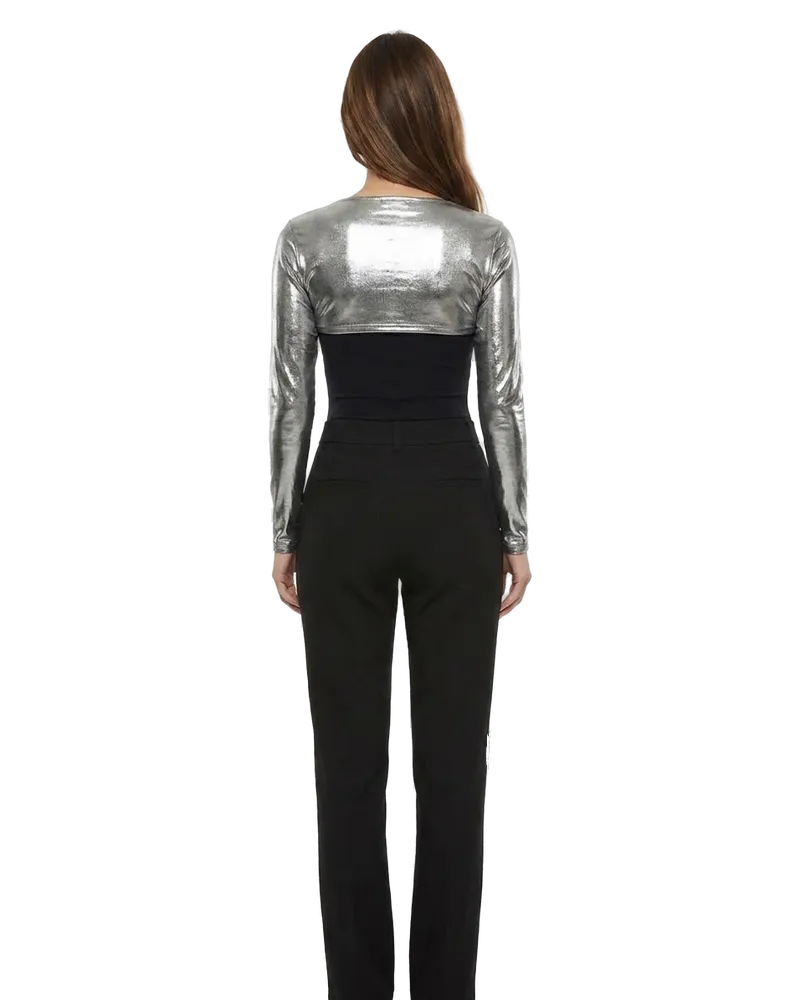 Dolce & Gabbana Metallic Silver Cutout Bodysuit — Silver Silver