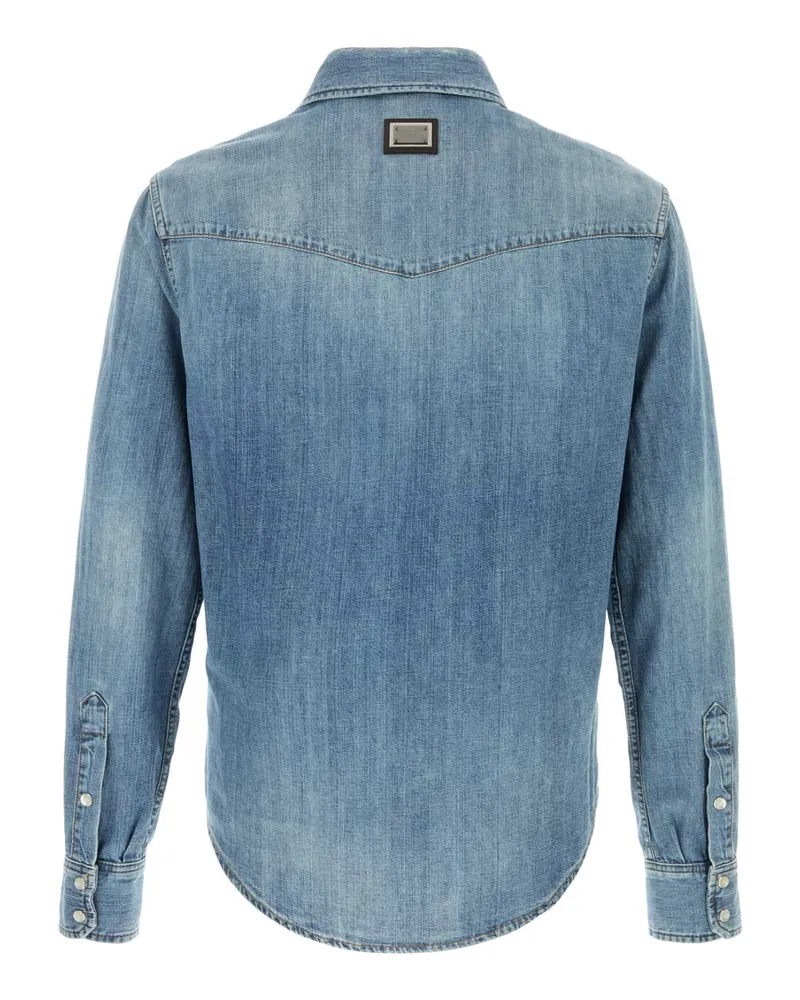 Dolce & Gabbana Men's Denim Western Shirt Blue Cotton Blue