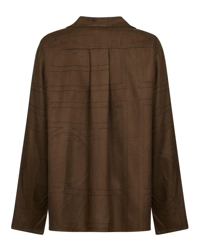 Totême Women's Dark Brown Flannel Monogram Pajama Shirt Modal Brown