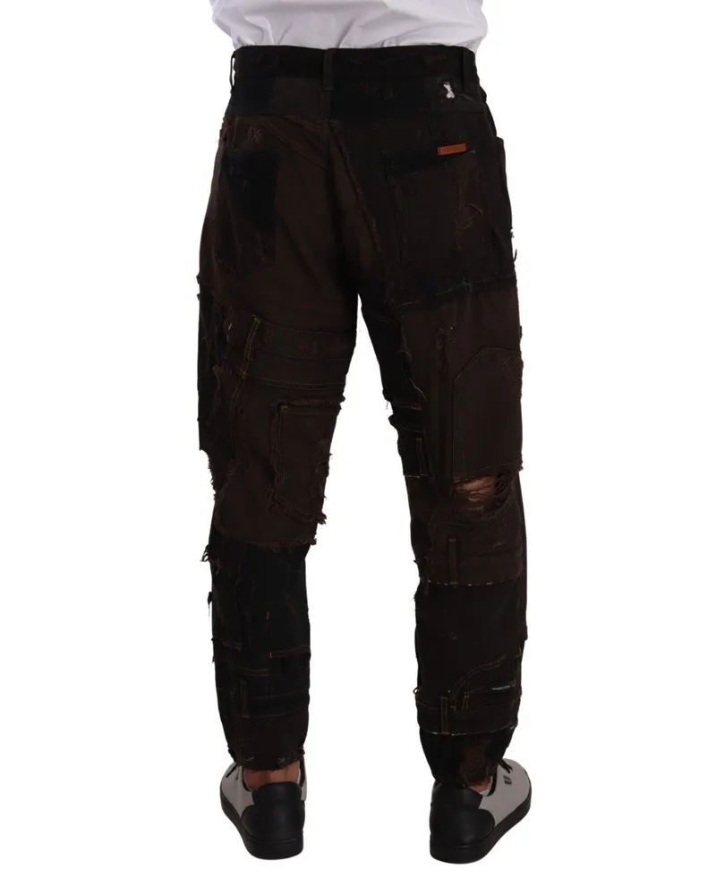 Dolce & Gabbana Men's Brown Cotton Distressed Regular Denim Jeans Elastane Clothing Brown
