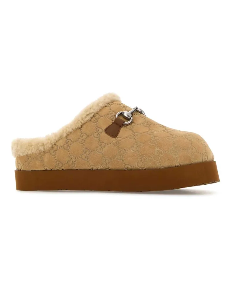 Gucci Men's Beige Suede Slippers Butterscoth Scarpe Con Tacco High Heel Shoes Beige