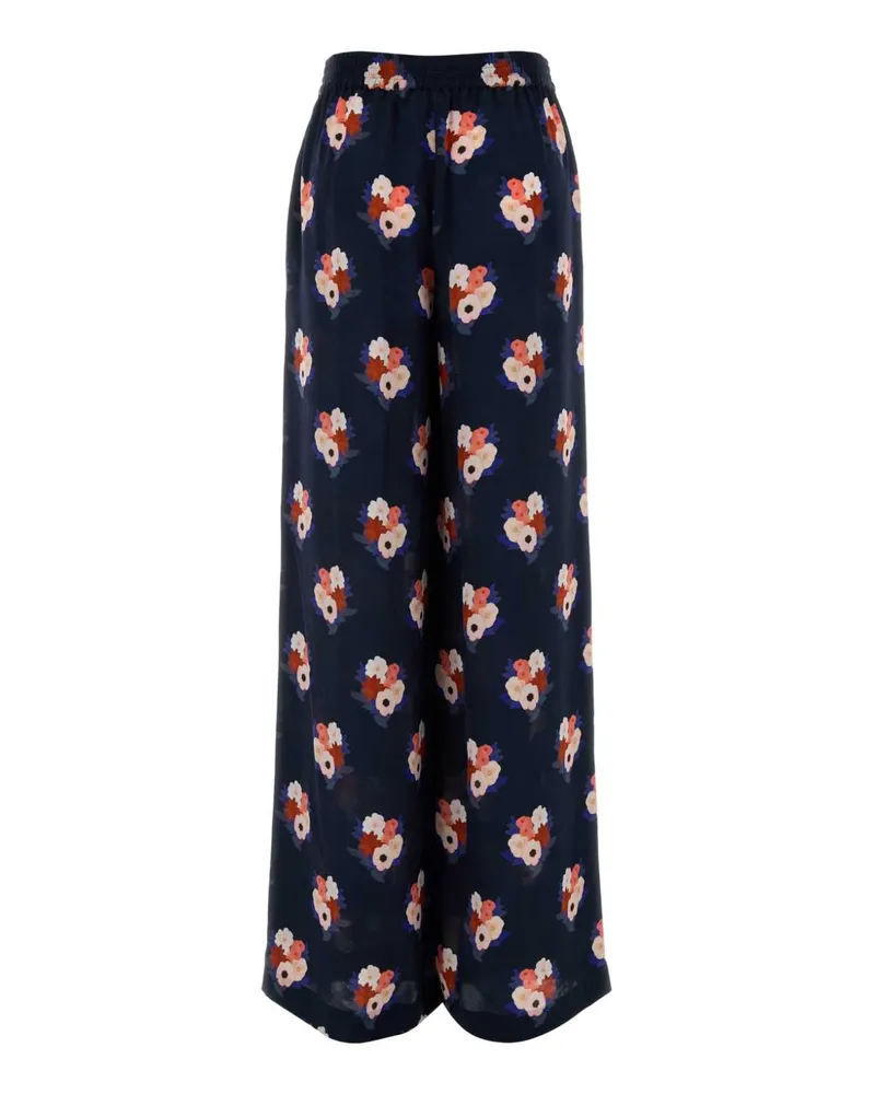 Fendi Women's Printed Silk Wide-Leg Pant Inchiostro-26 Se+fod.:se Pantaloni Trousers Navy