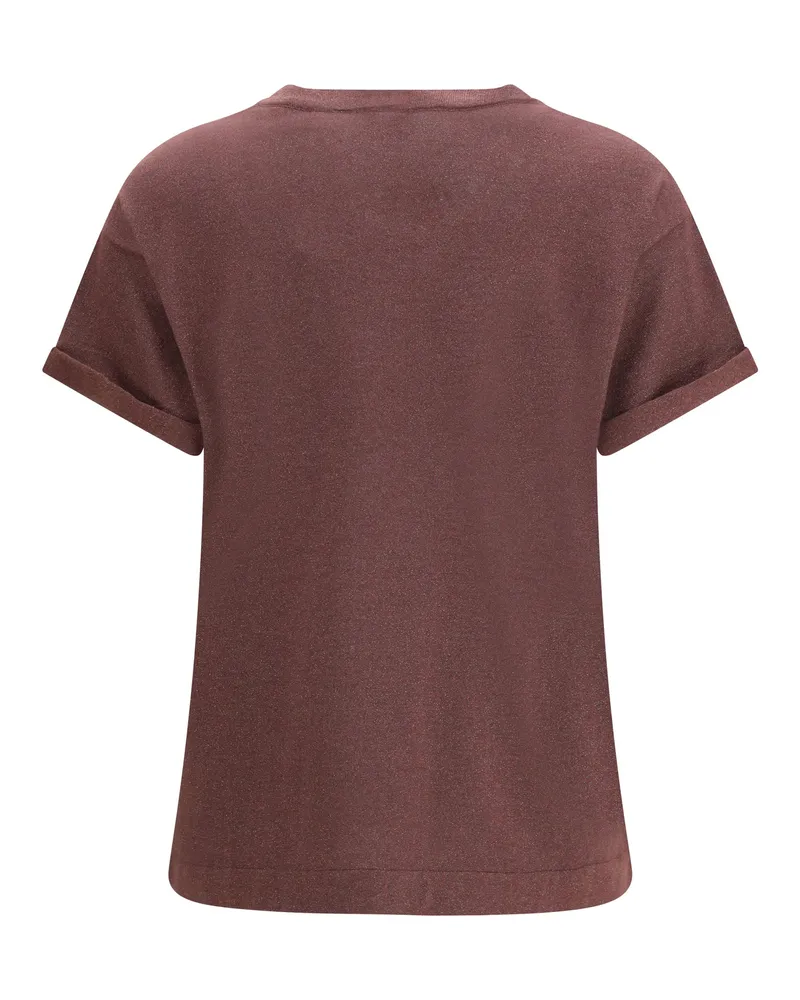 Brunello Cucinelli Women's Cashmere Glitter T-Shirt Rhubarb T-Shirts And Polos Brown