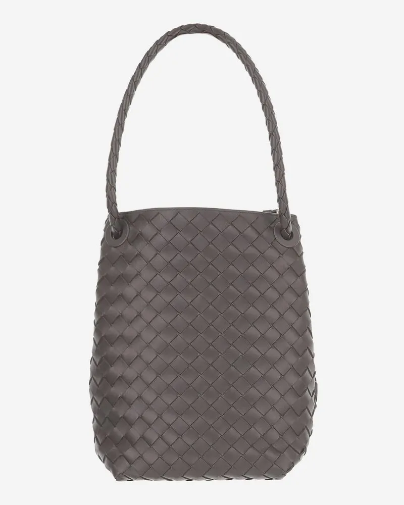 Bottega Veneta Women's Andiamo Bucket Small Bag Pinecone Lamb Skin Handbags Hand Gray